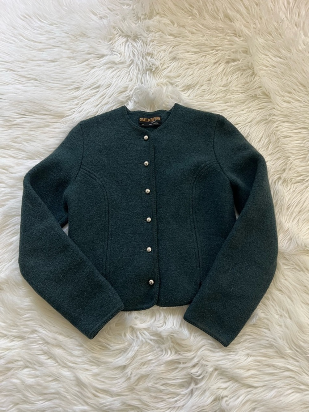 Geiger Dark Green Wool Button Cardigan
